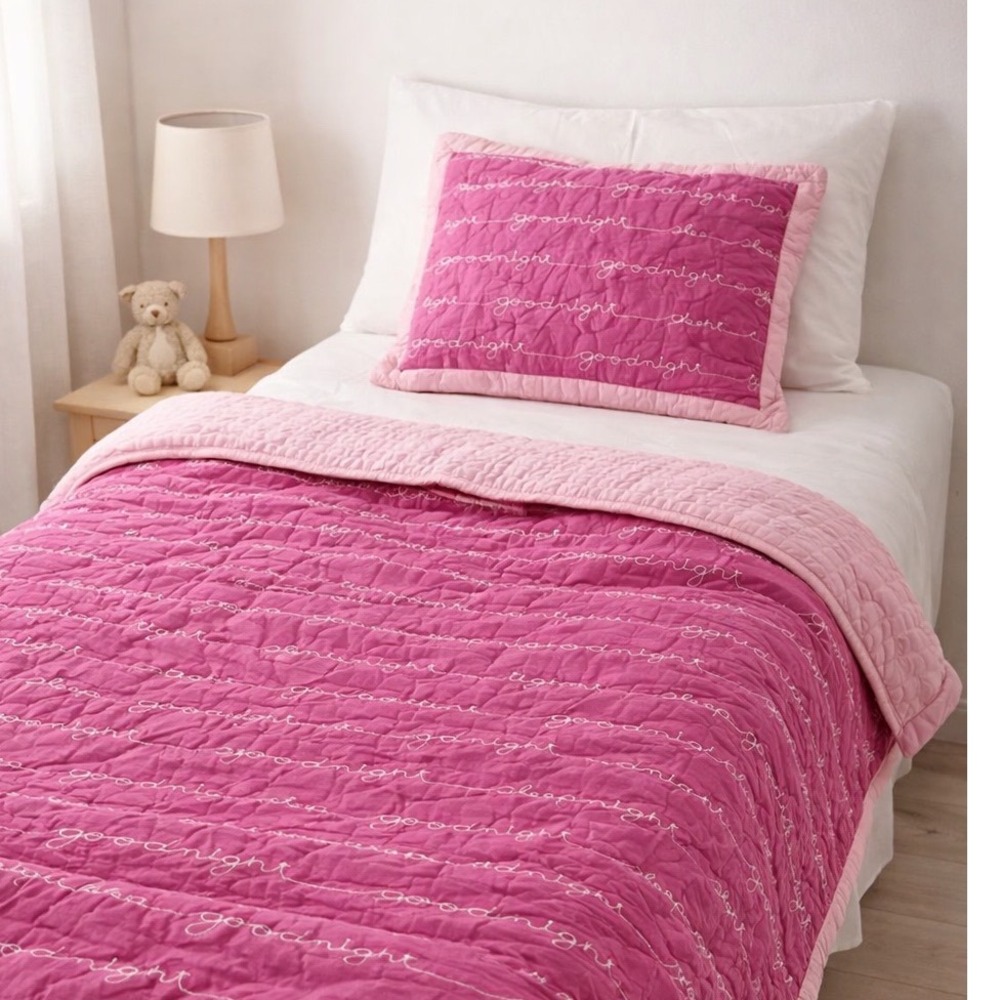 Vintage Pink Goodnight Sleep Tight Quilt Set Twin Kidsโ Coquette Bedding Sham